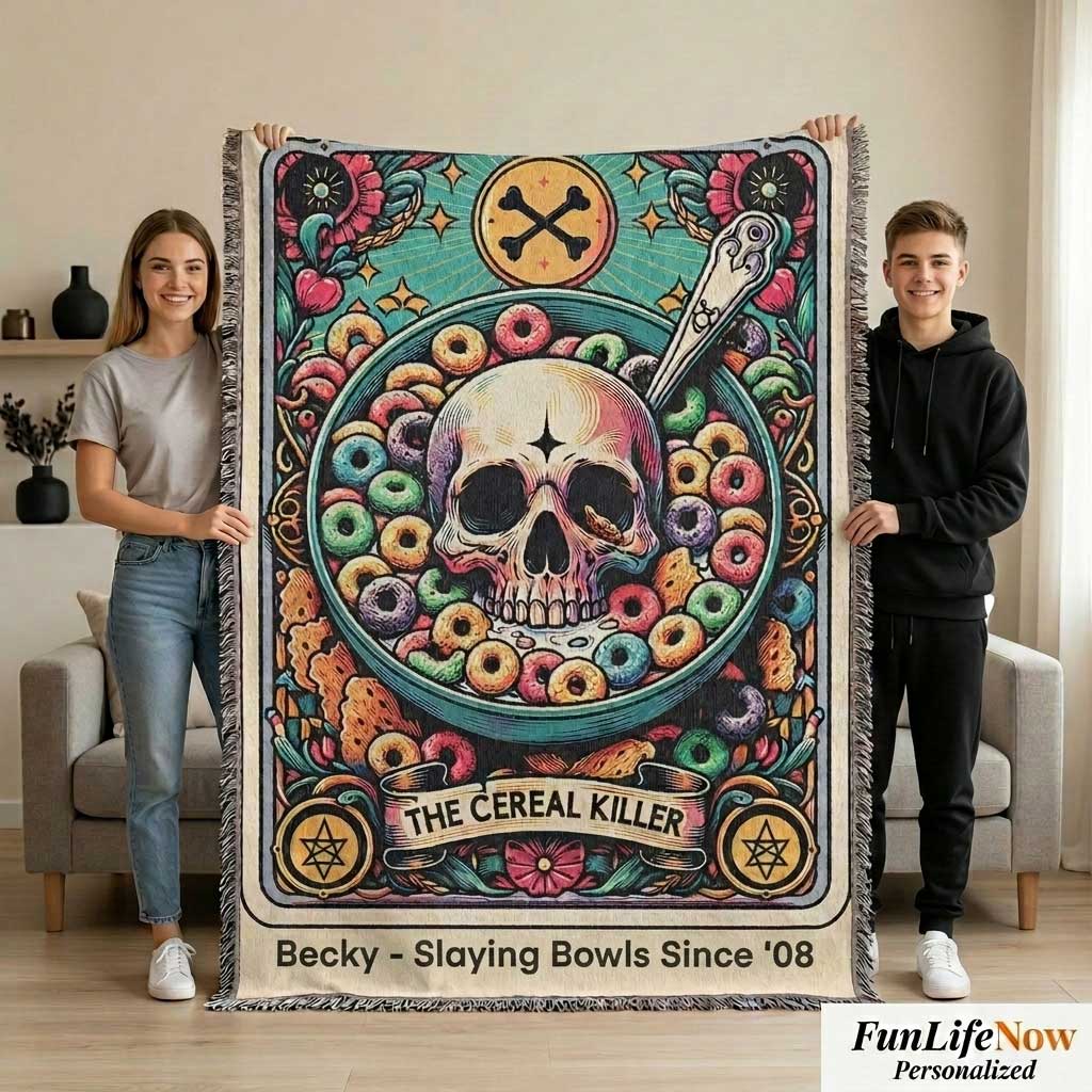 Personalized Cereal Killer Tarot Card Woven Blanket Custom Funny Gift Throw