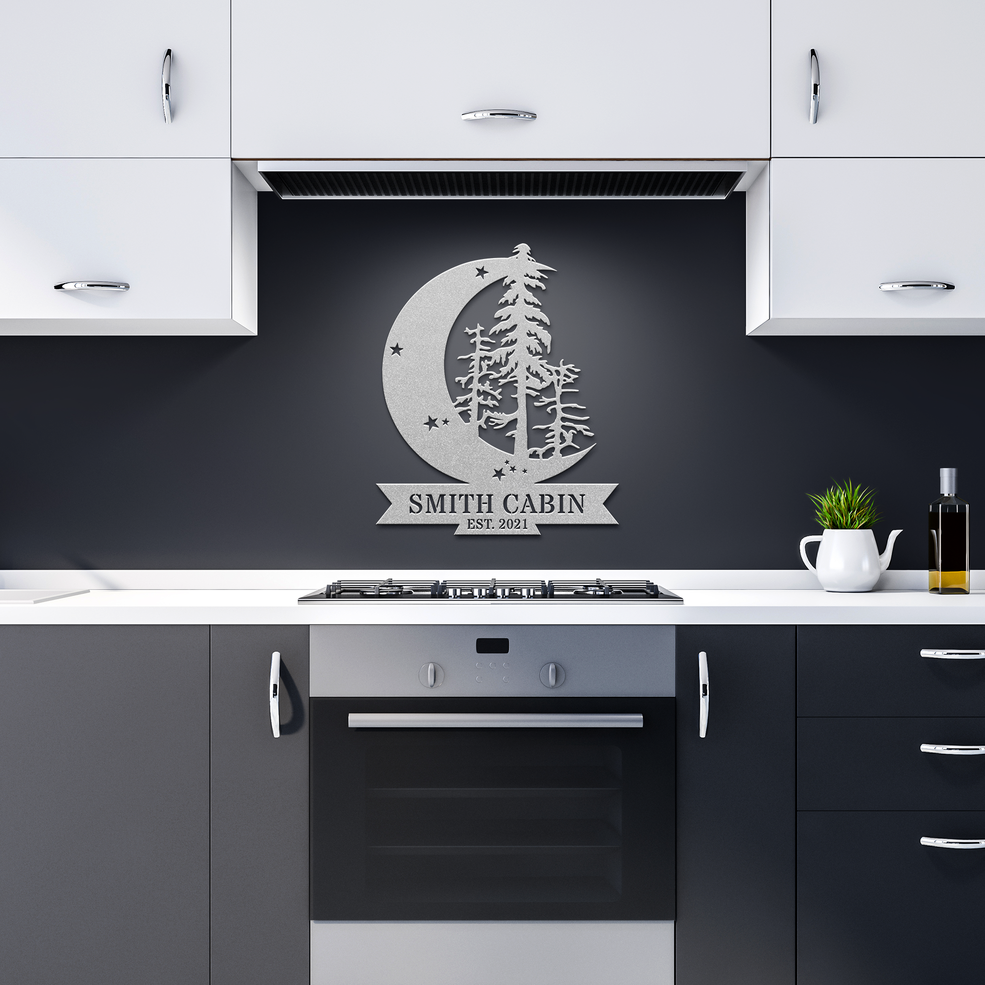 Crescent Moon Custom Monogram Metal Wall Art