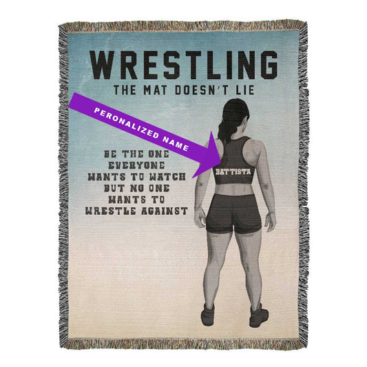 Personalized Girls Wrestling Woven Blanket Custom Athlete Gift Throw