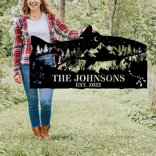 Fish Trout Skyline Personalized Metal Wall Art Sign Outdoor Wall Decor