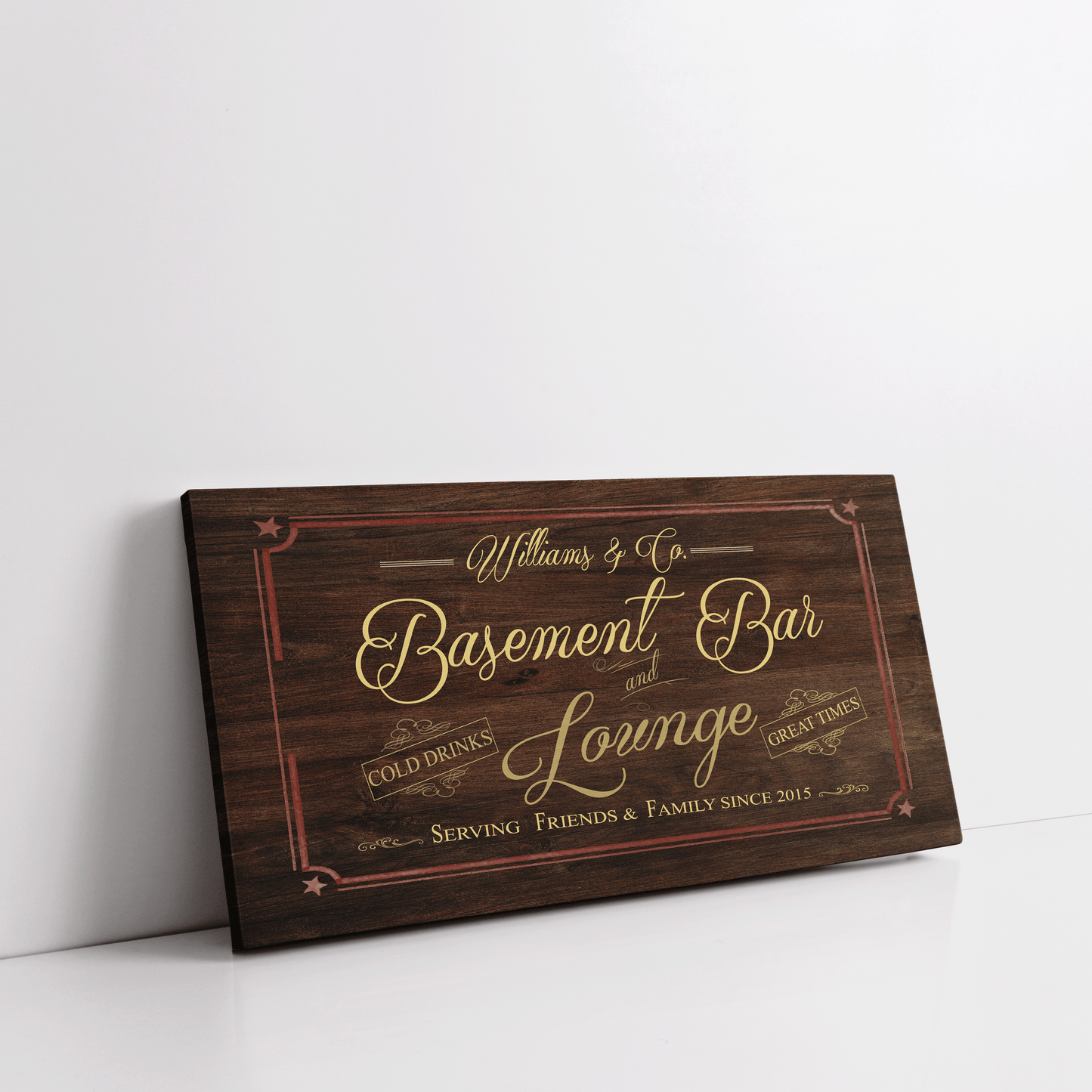Basement Bar Lounge - Oak Wood Texas Star -Family Premium Custom Canvas Wall Art