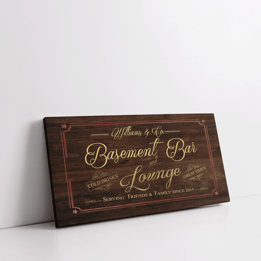 Basement Bar Lounge - Oak Wood Texas Star -Family Premium Custom Canvas Wall Art
