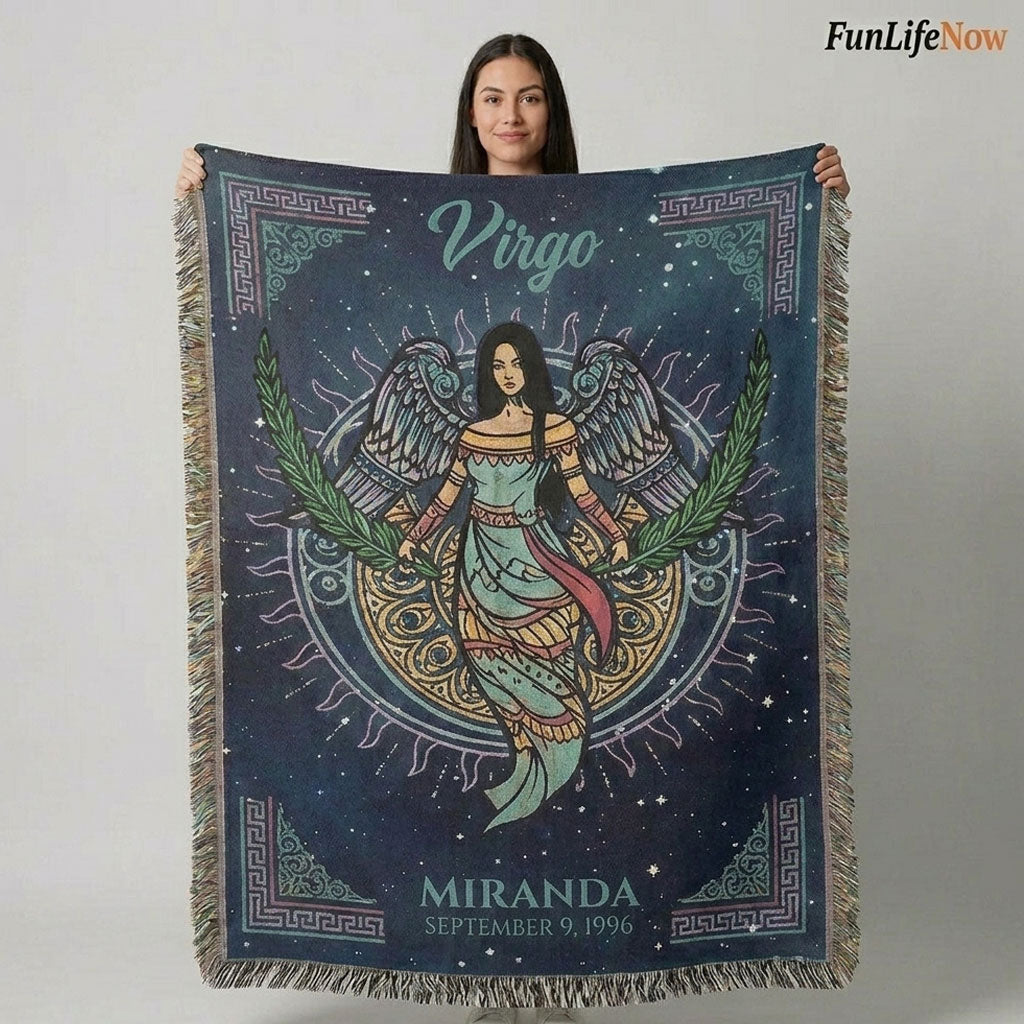 Personalized Virgo Zodiac Woven Blanket Astrology Gift, Custom Throw