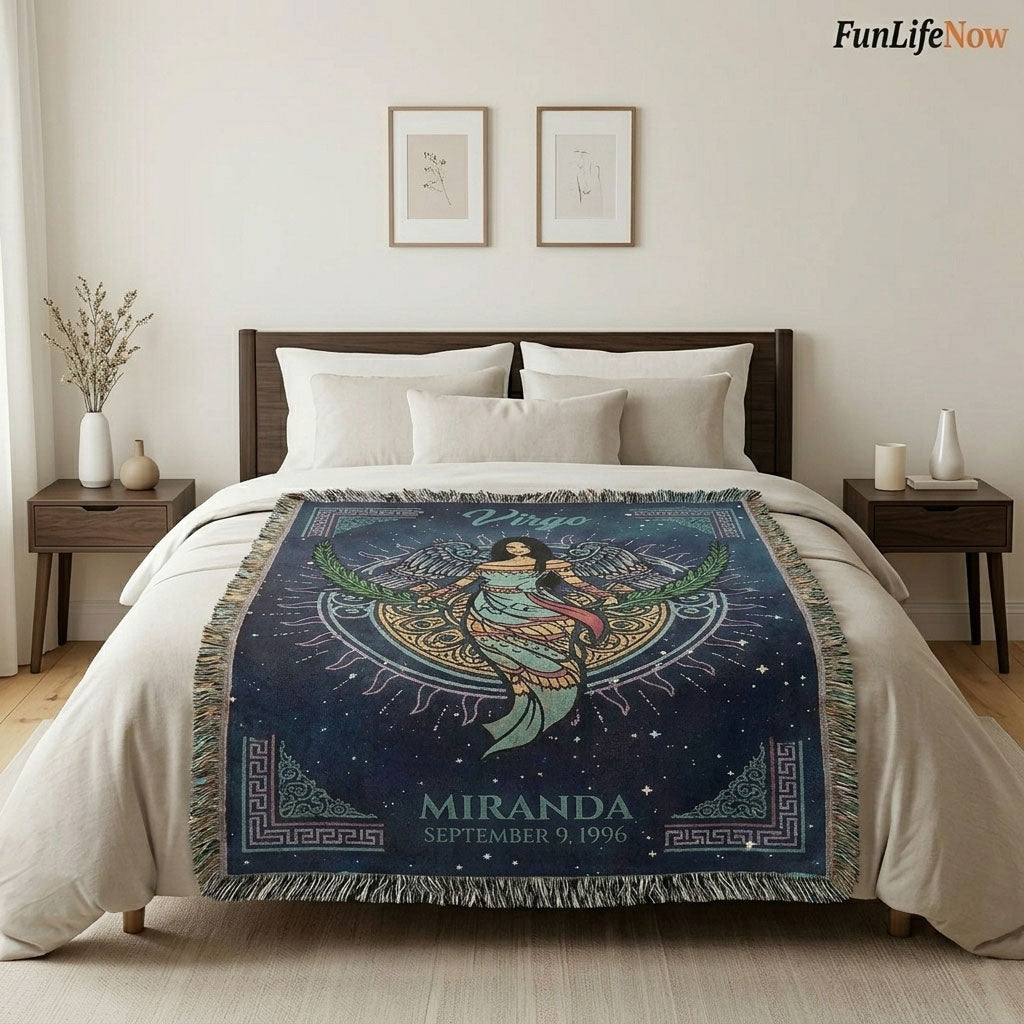 Personalized Virgo Zodiac Woven Blanket Astrology Gift, Custom Throw