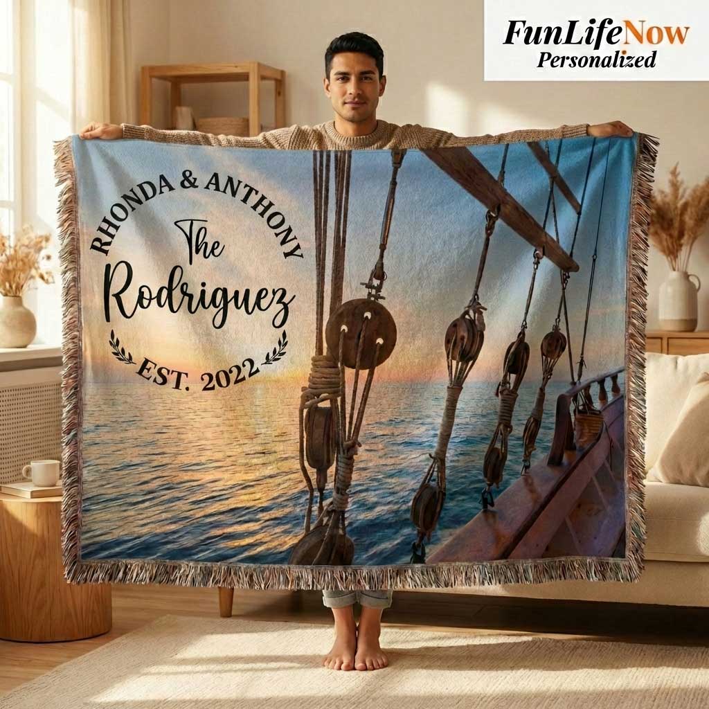 Vintage Sailing Rigging Monogram Blanket - Personalized Family Name & Established Date Gift