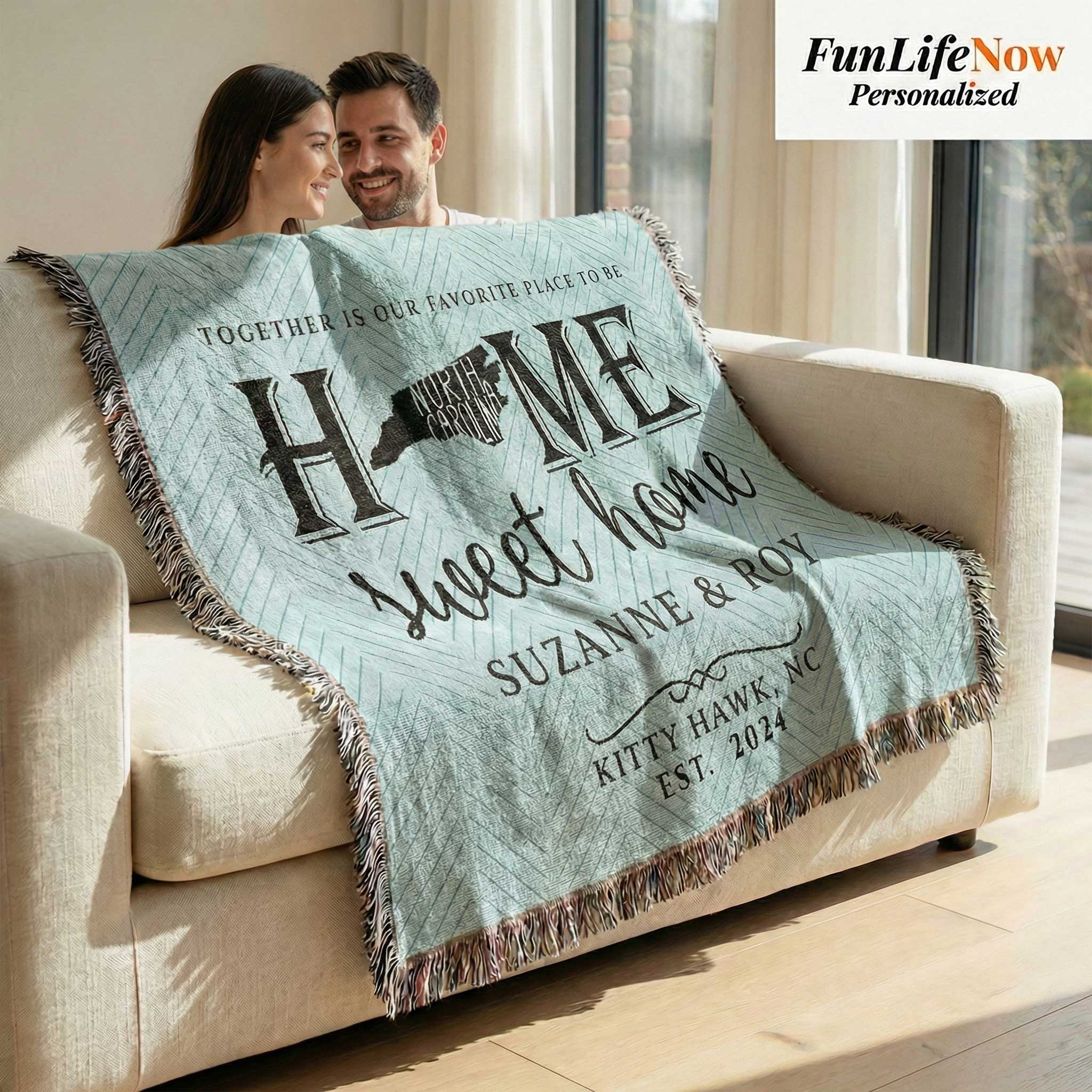 North Carolina Personalized State Blanket – Custom Tar Heel State Home Throw Gift