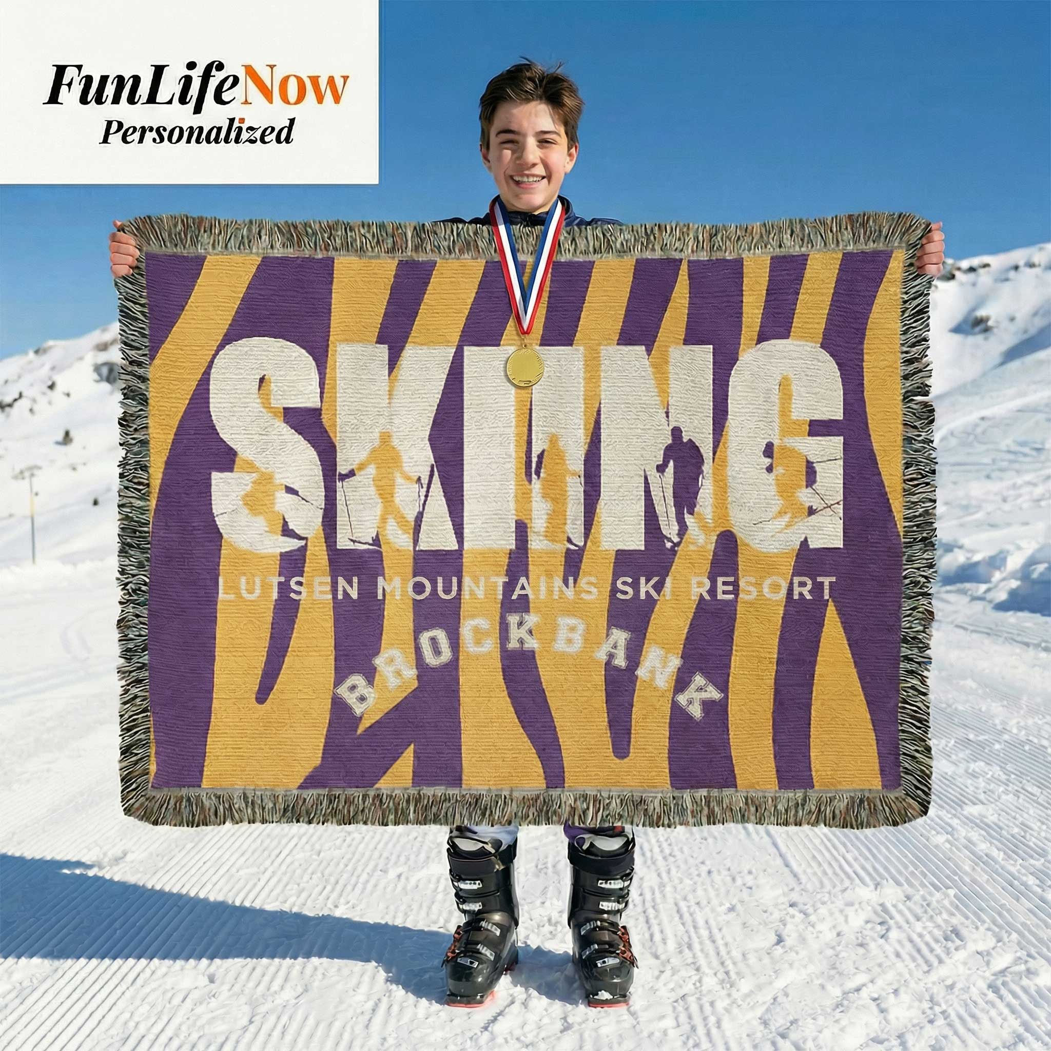 Skiing Personalized Woven Blanket Throw – Custom Skier Gift