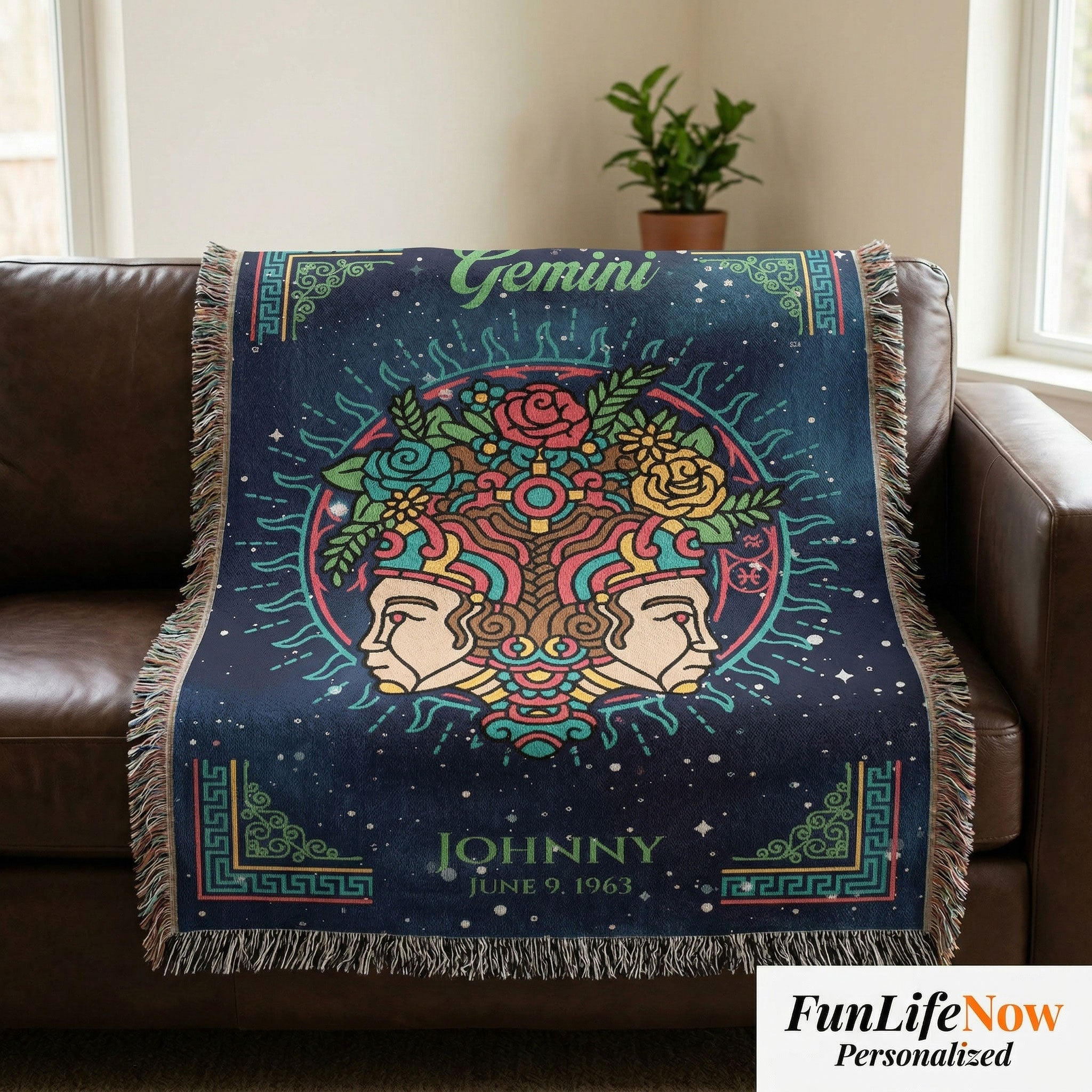 Personalized Gemini Zodiac Woven Blanket Astrology Gift Custom Throw