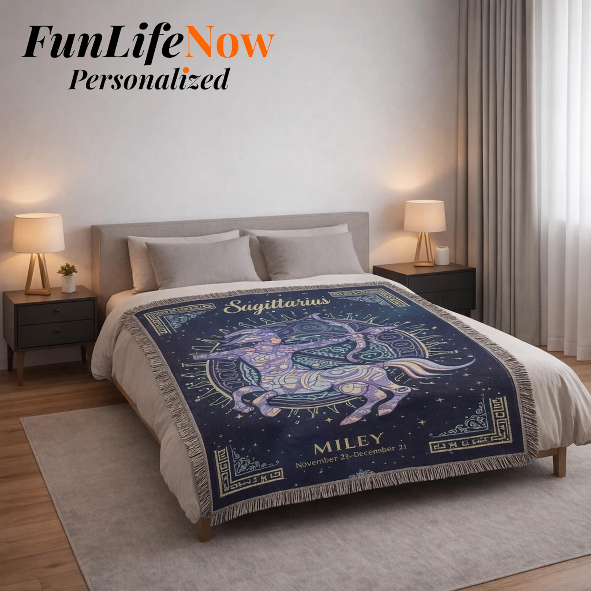 Personalized Sagittarius Zodiac Woven Blanket Astrology Gift Custom Throw