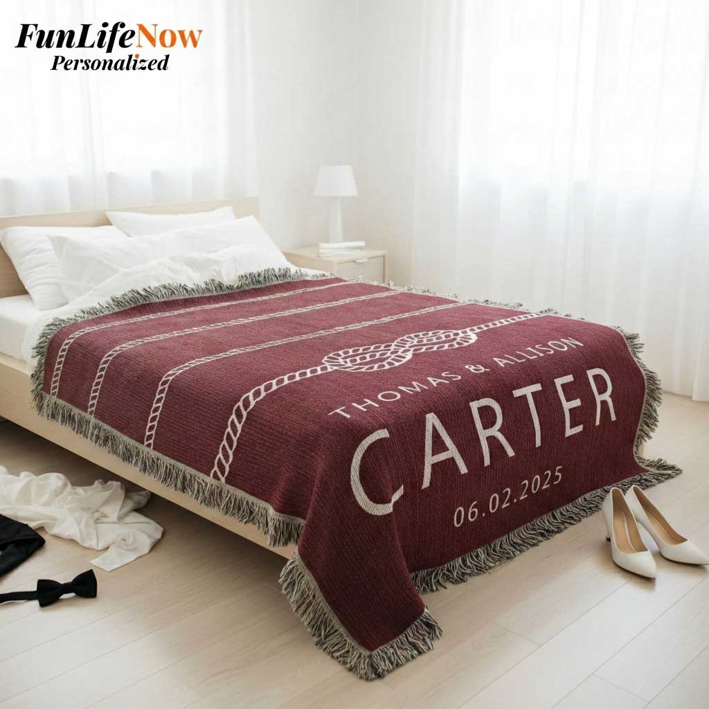 Sailor's Knot Custom Boat Name Blanket - Personalized Woven Marine Throw Gift