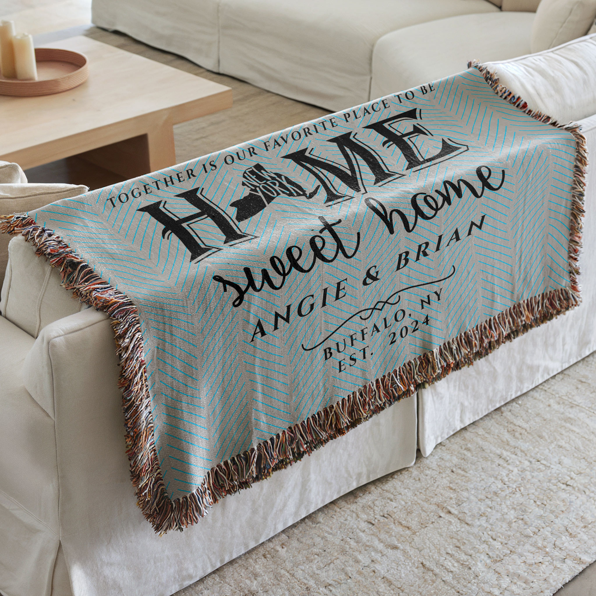 Personalized New York State Woven Blanket – Custom Home Gift for Couples