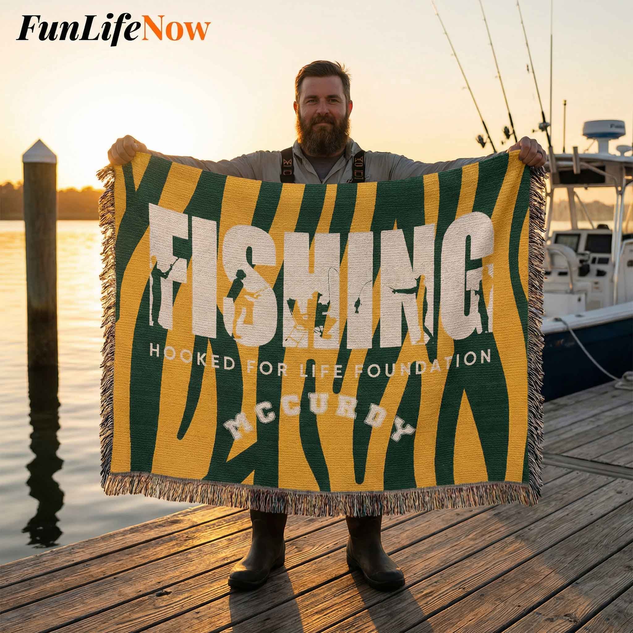 Fishing Personalized Woven Blanket – Custom Fisherman Gift
