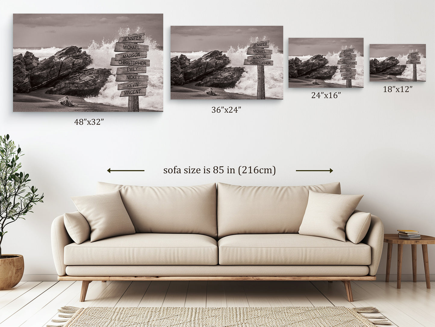 Ocean Waves Crashing Beach - Multi-Names Premium Custom Canvas Wall Art