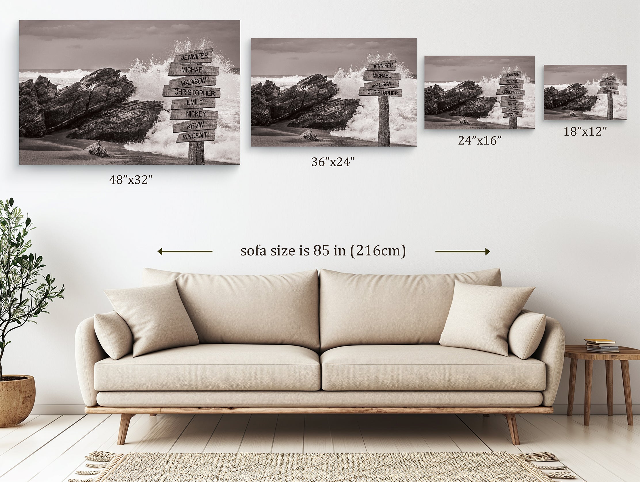 Ocean Waves Crashing Beach - Multi-Names Premium Custom Canvas Wall Art