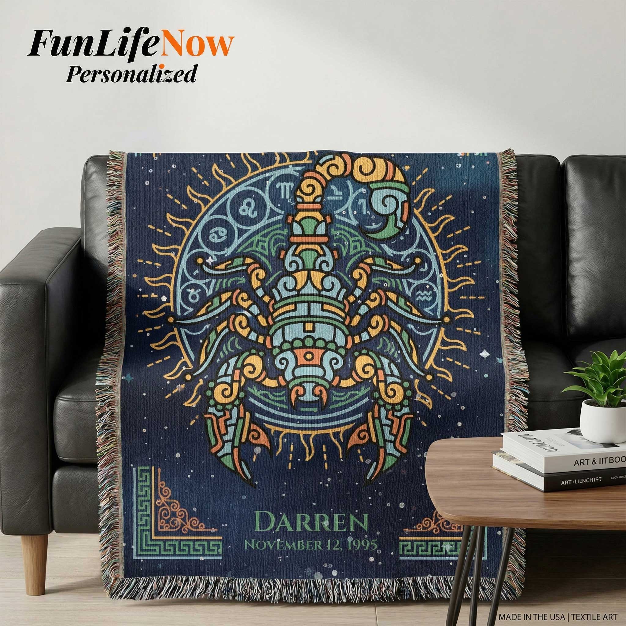 Personalized Scorpio Zodiac Woven Blanket Astrology Gift Custom Throw