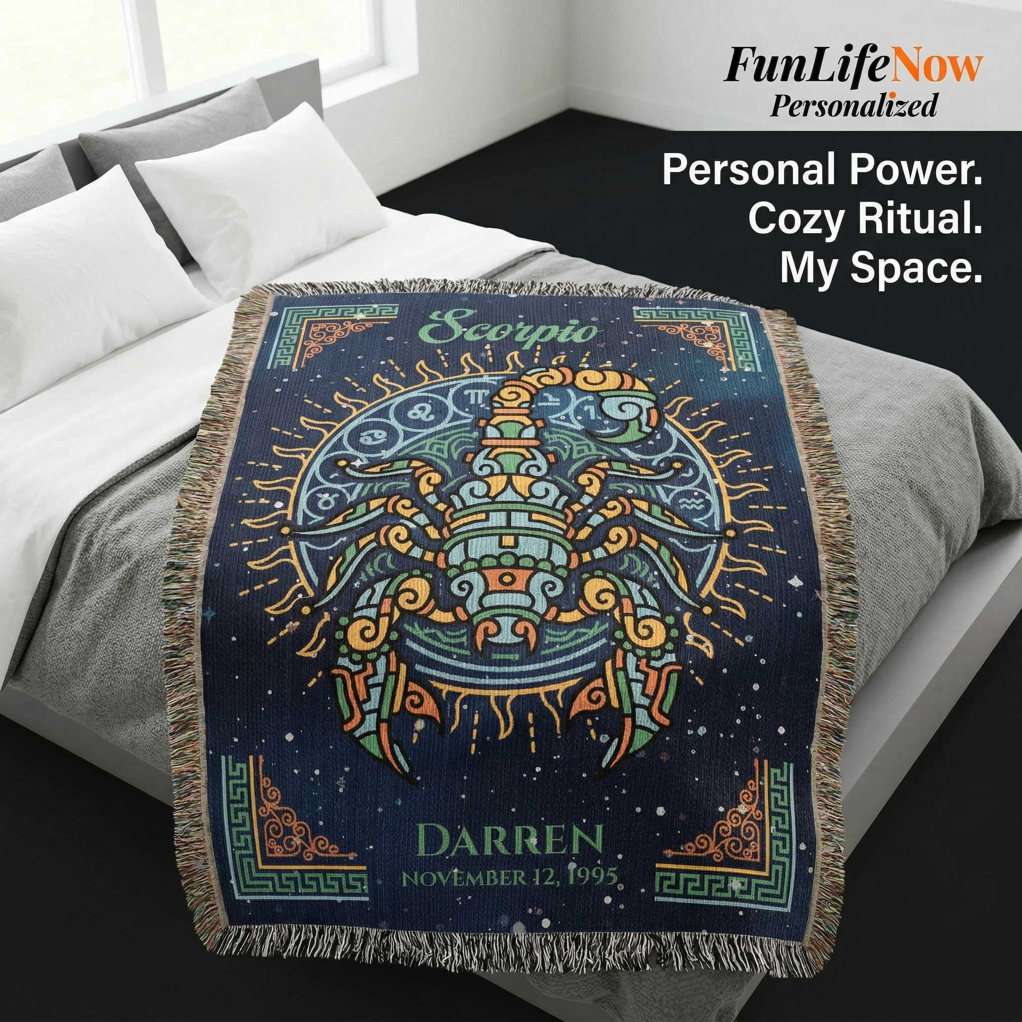 Personalized Scorpio Zodiac Woven Blanket Astrology Gift Custom Throw