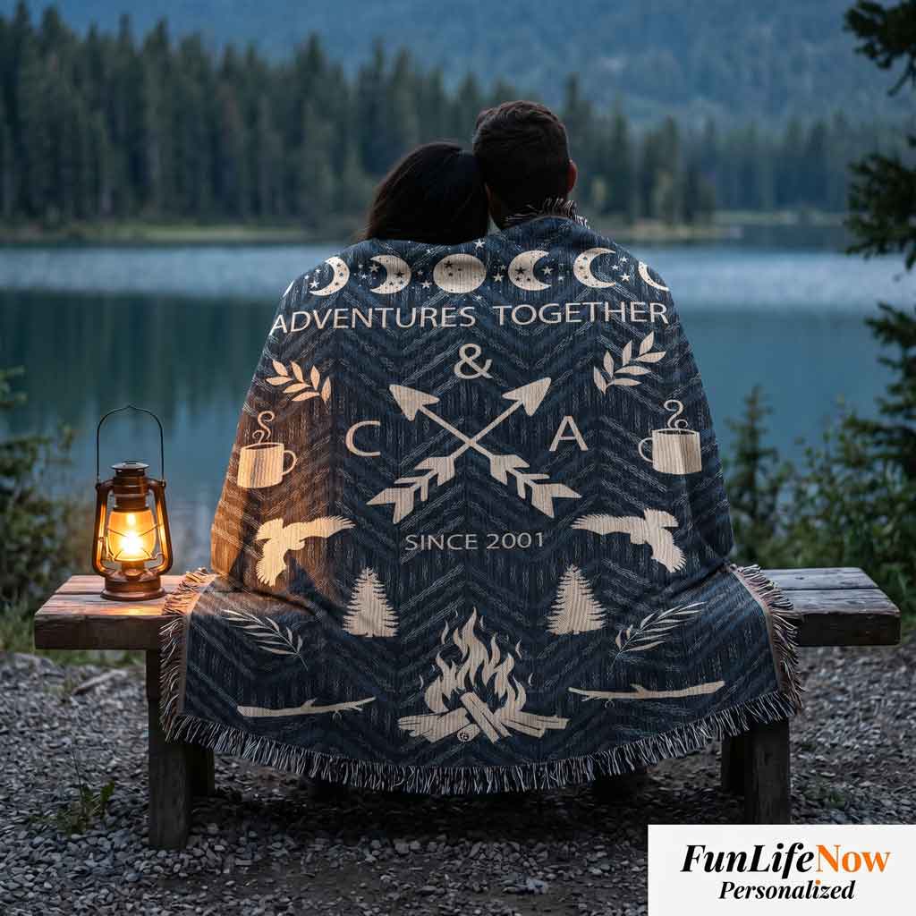 Personalized Camping Woven Blanket Adventure Together Gift Custom Throw