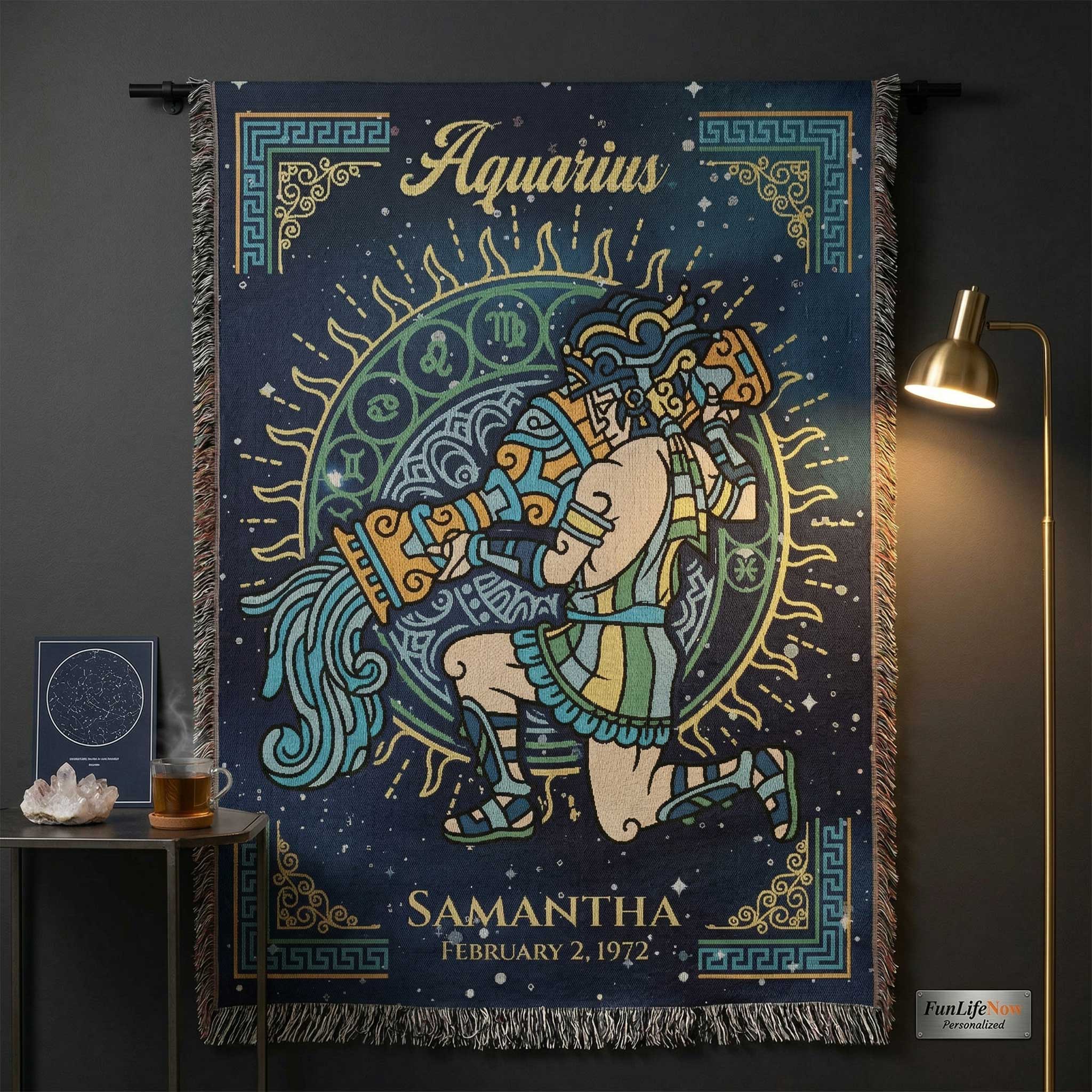 Personalized Aquarius Zodiac Woven Blanket Astrology Gift Custom Throw