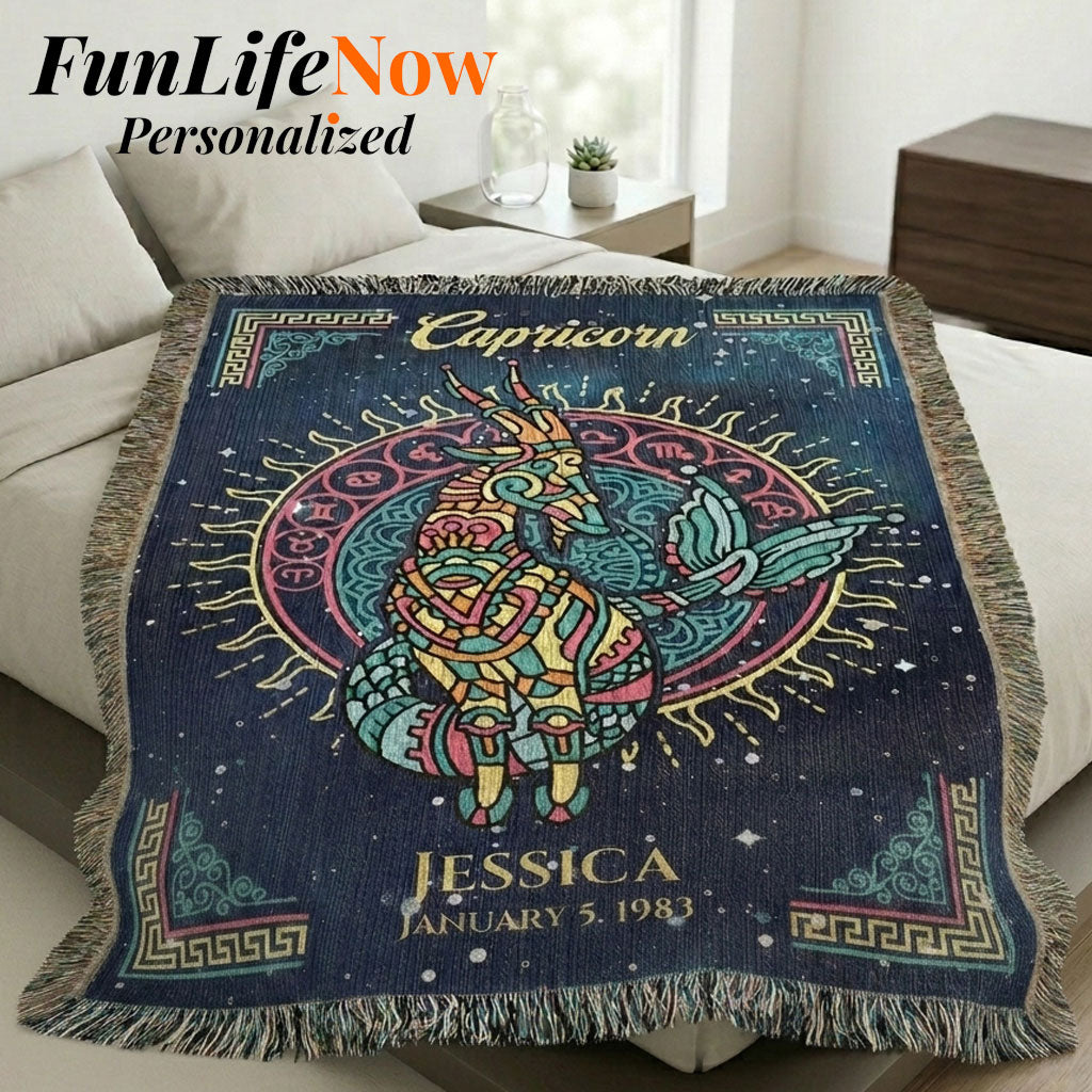 Capricorn Zodiac Woven Blanket Personalized Astrology Gift Custom Throw