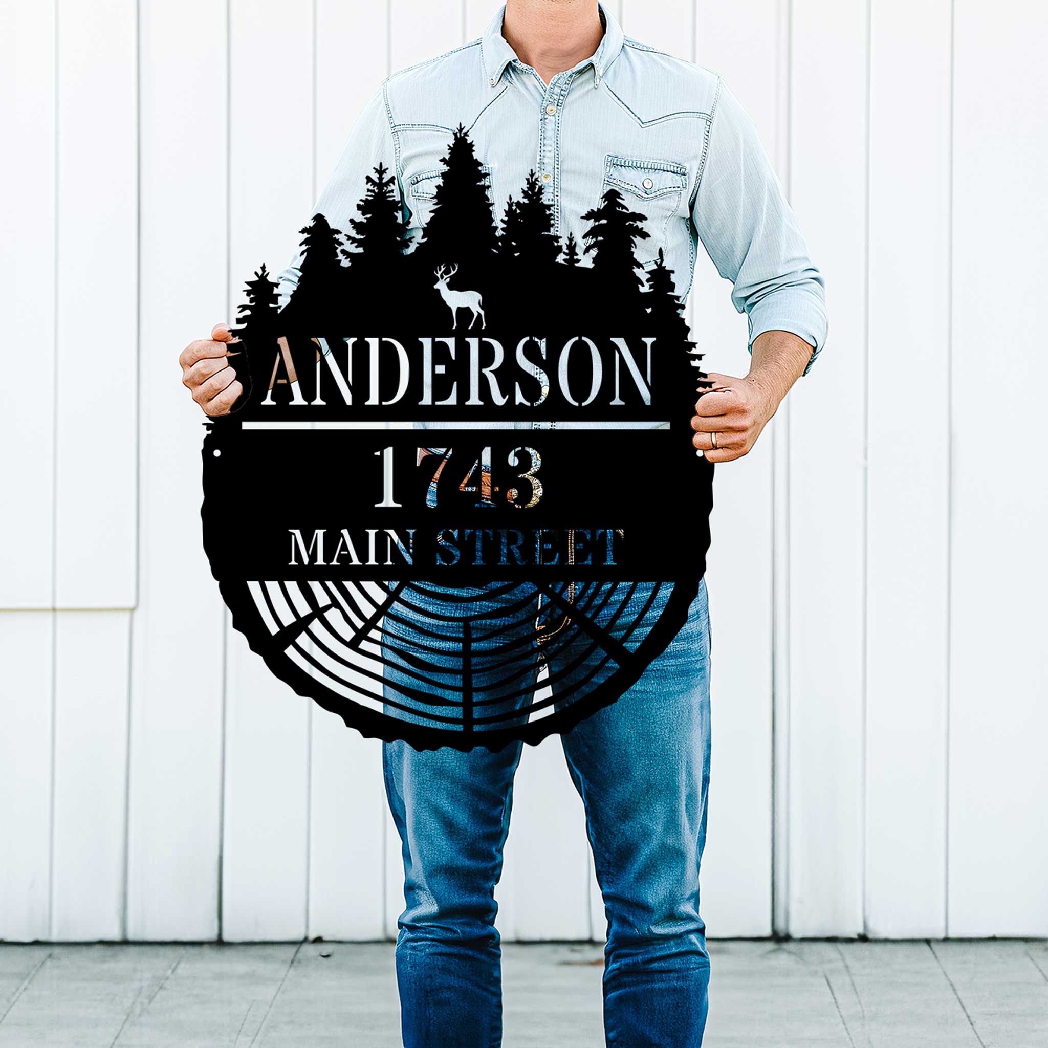 Personalized Forest Stump Family Address Metal Sign – Custom Forest Cabin & Home Décor