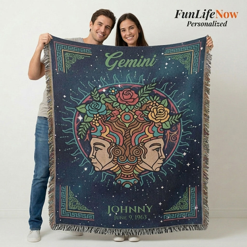 Personalized Gemini Zodiac Woven Blanket Astrology Gift Custom Throw