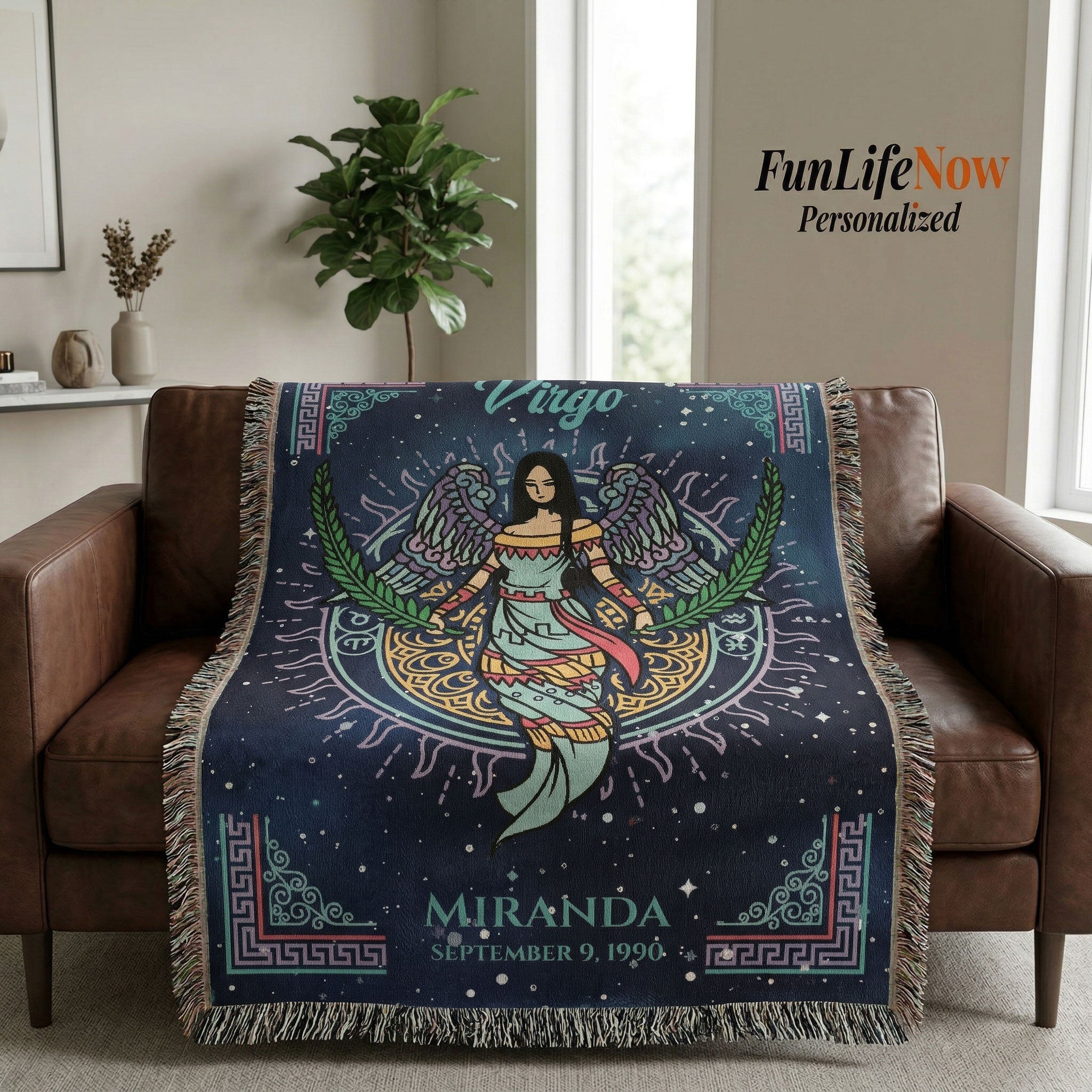 Personalized Virgo Zodiac Woven Blanket Astrology Gift, Custom Throw