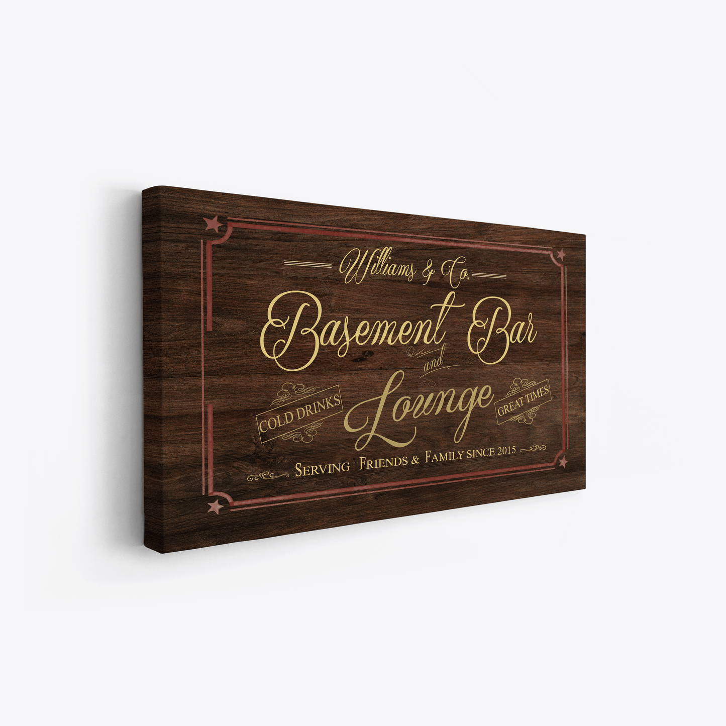 Basement Bar Lounge - Oak Wood Texas Star -Family Premium Custom Canvas Wall Art