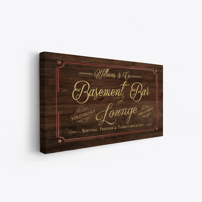 Basement Bar Lounge - Oak Wood Texas Star -Family Premium Custom Canvas Wall Art