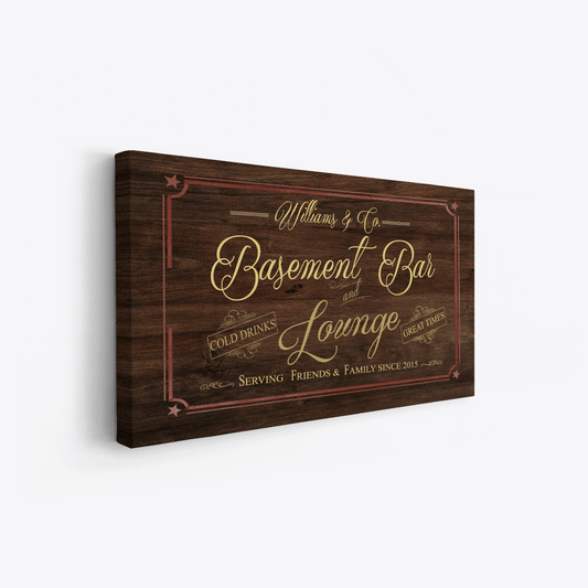 Basement Bar Lounge - Oak Wood Texas Star -Family Premium Custom Canvas Wall Art