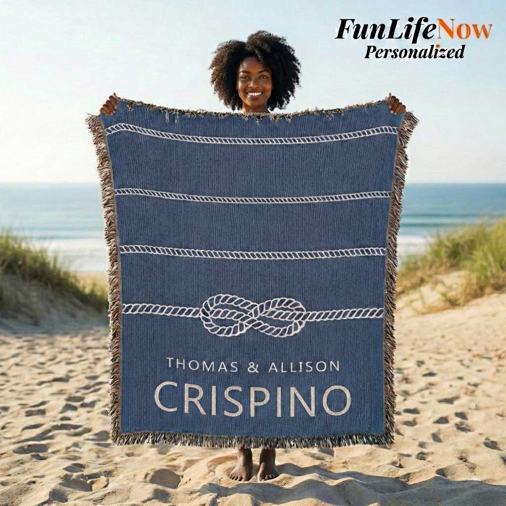 Sailor's Knot Custom Boat Name Blanket - Personalized Woven Marine Throw Gift