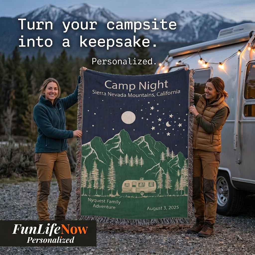 Personalized Camper Night Woven Blanket Custom RV Adventure Gift Throw