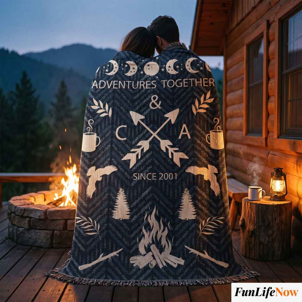 Personalized Camping Woven Blanket Adventure Together Gift Custom Throw