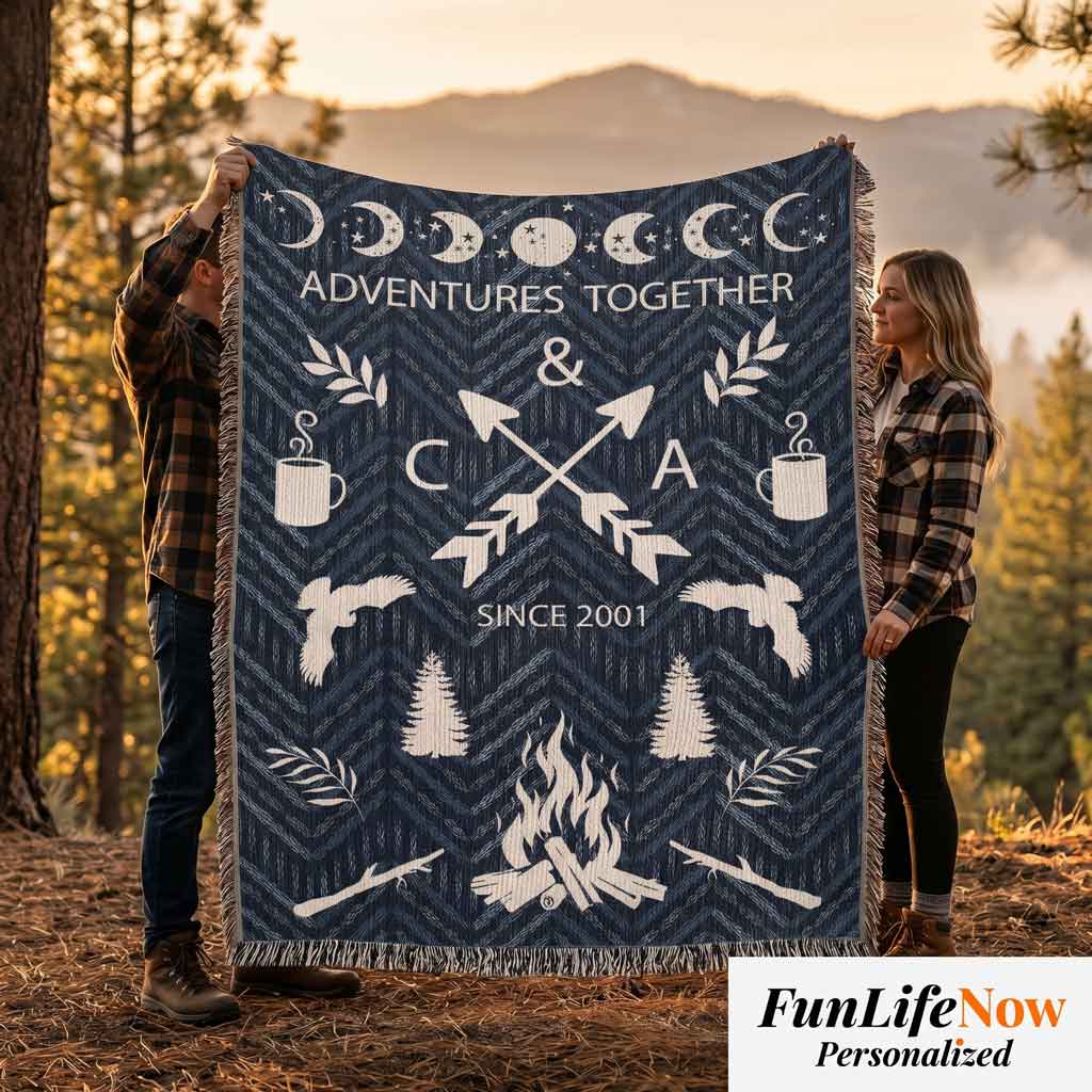 Personalized Camping Woven Blanket Adventure Together Gift Custom Throw