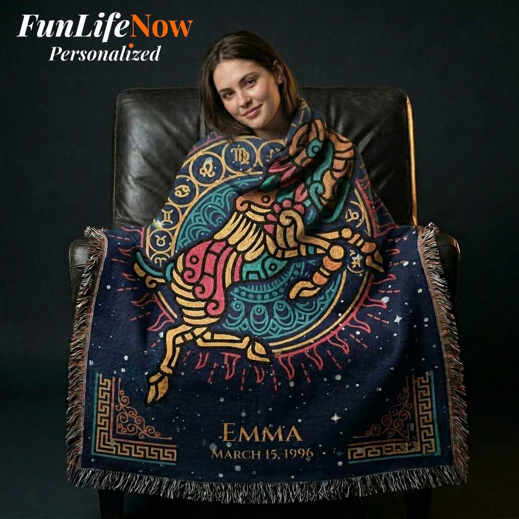 Personalized Aries Zodiac Woven Blanket Astrology Gift Custom Throw