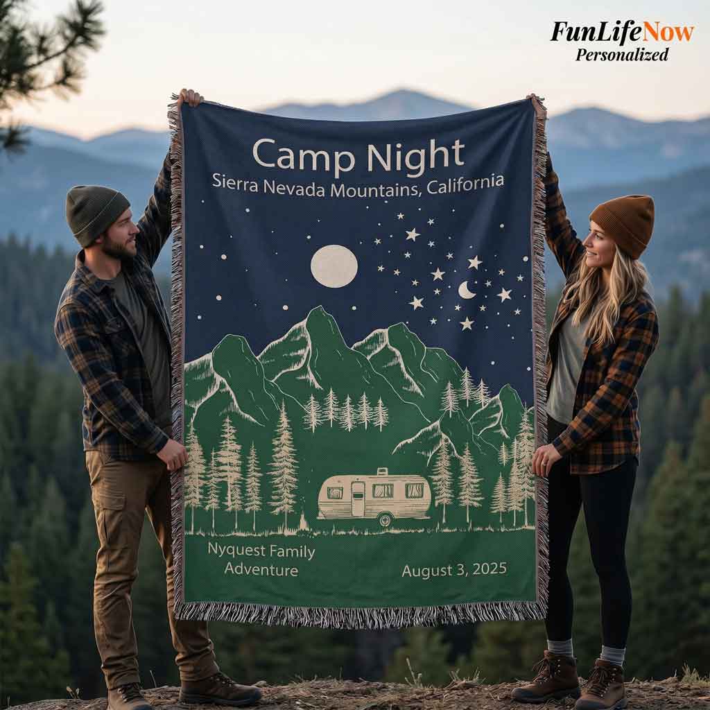 Personalized Camper Night Woven Blanket Custom RV Adventure Gift Throw