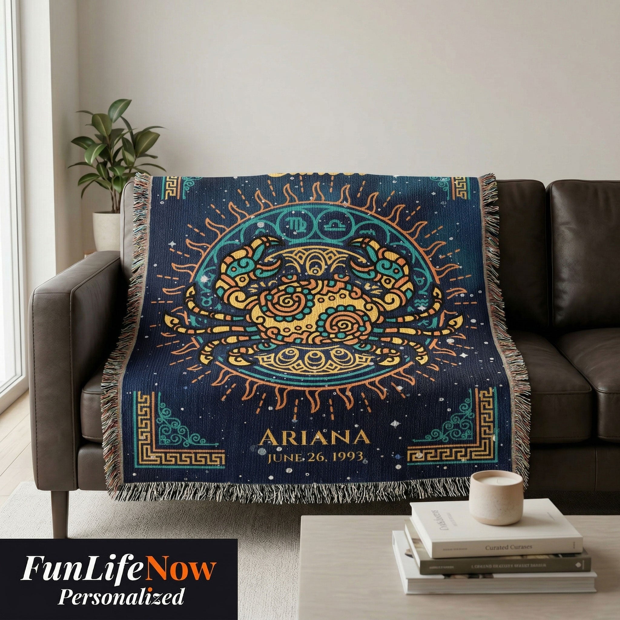 Personalized Cancer Zodiac Woven Blanket Astrology Gift Custom Throw