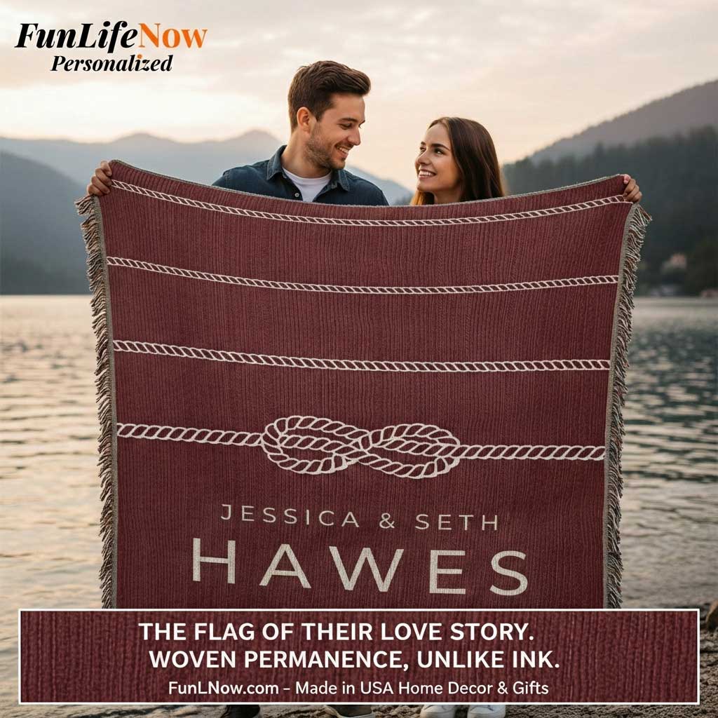 Sailor's Knot Custom Boat Name Blanket - Personalized Woven Marine Throw Gift