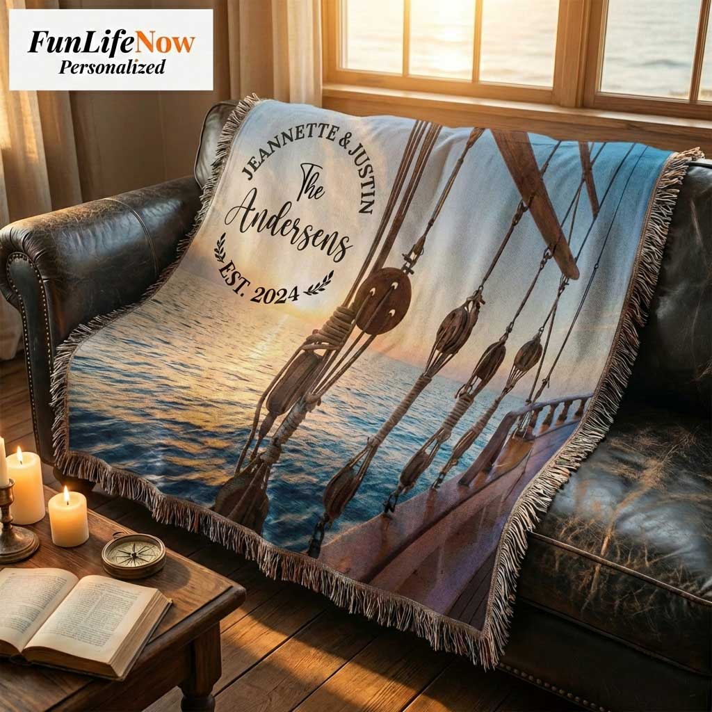 Vintage Sailing Rigging Monogram Blanket - Personalized Family Name & Established Date Gift