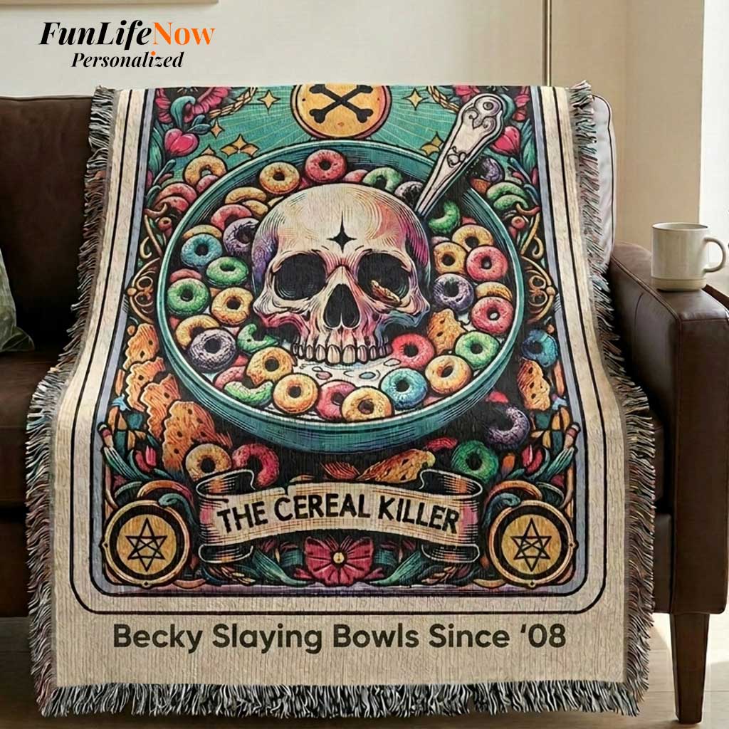 Personalized Cereal Killer Tarot Card Woven Blanket Custom Funny Gift Throw