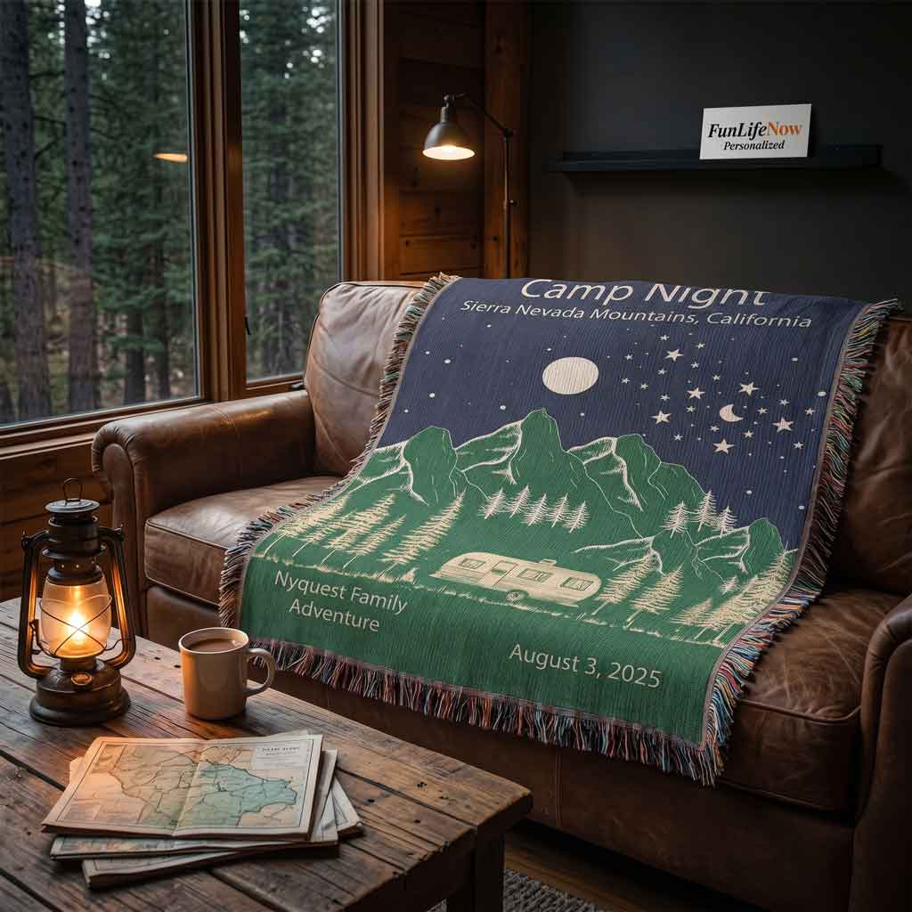 Personalized Camper Night Woven Blanket Custom RV Adventure Gift Throw