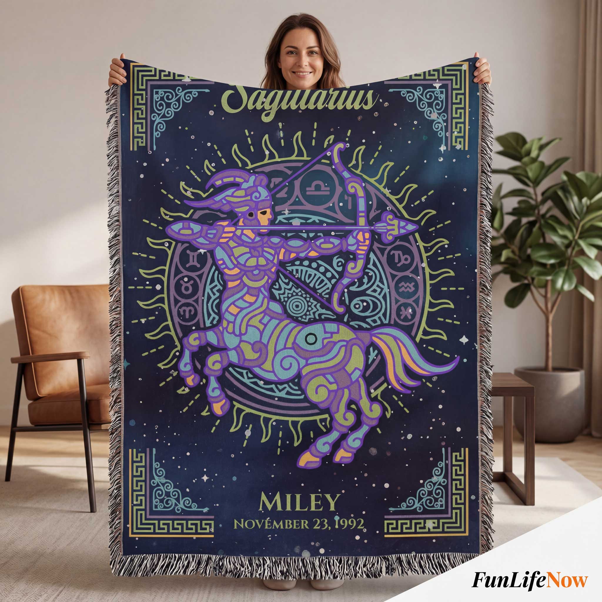 Personalized Sagittarius Zodiac Woven Blanket Astrology Gift Custom Throw