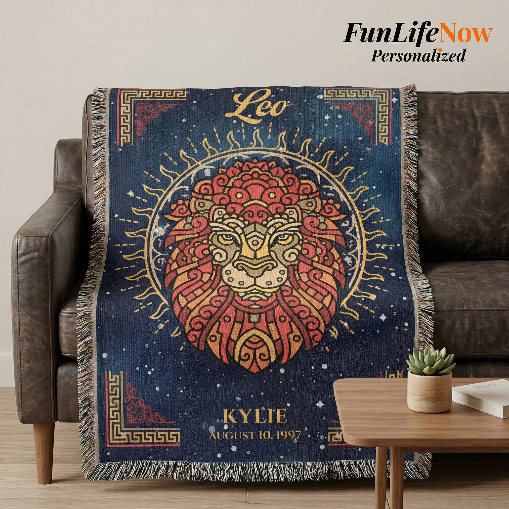 Personalized Leo Zodiac Woven Blanket Astrology Gift Custom Throw