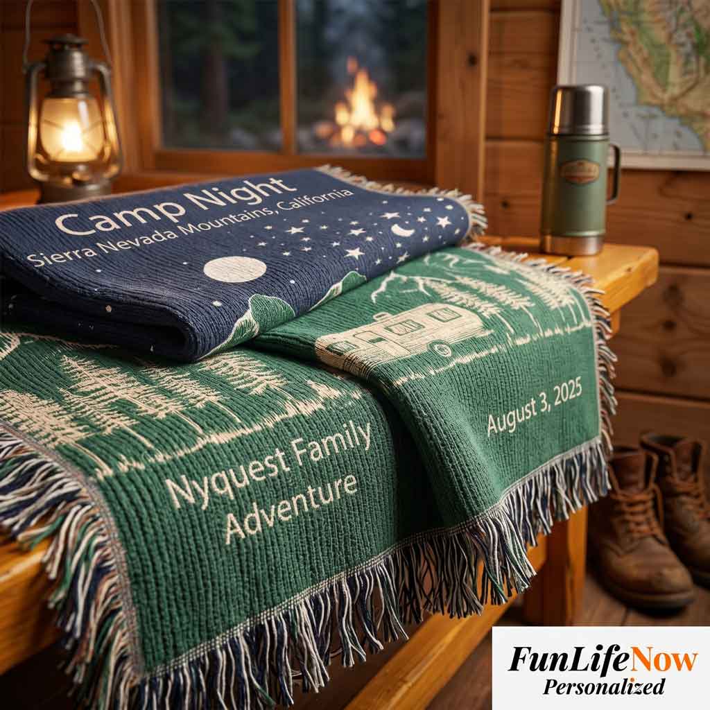 Personalized Camper Night Woven Blanket Custom RV Adventure Gift Throw