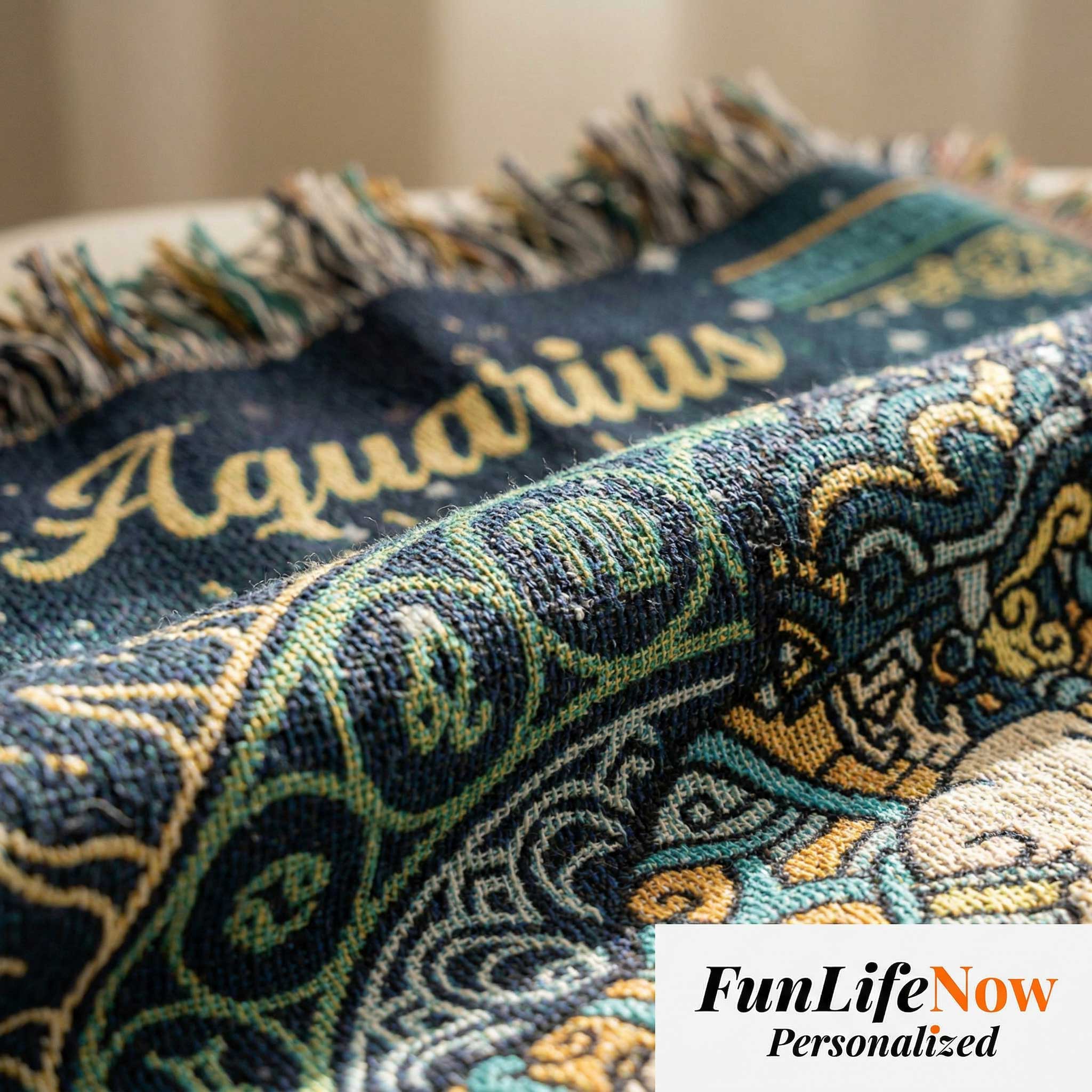 Personalized Aquarius Zodiac Woven Blanket Astrology Gift Custom Throw