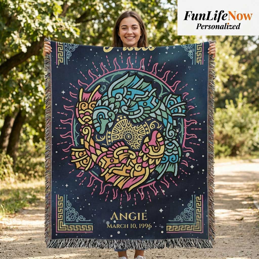 Personalized Pisces Zodiac Woven Blanket Astrology Gift Custom Throw