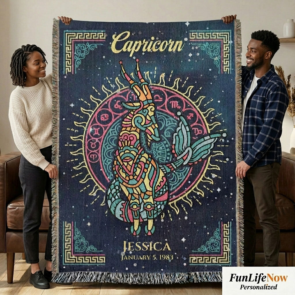 Capricorn Zodiac Woven Blanket Personalized Astrology Gift Custom Throw