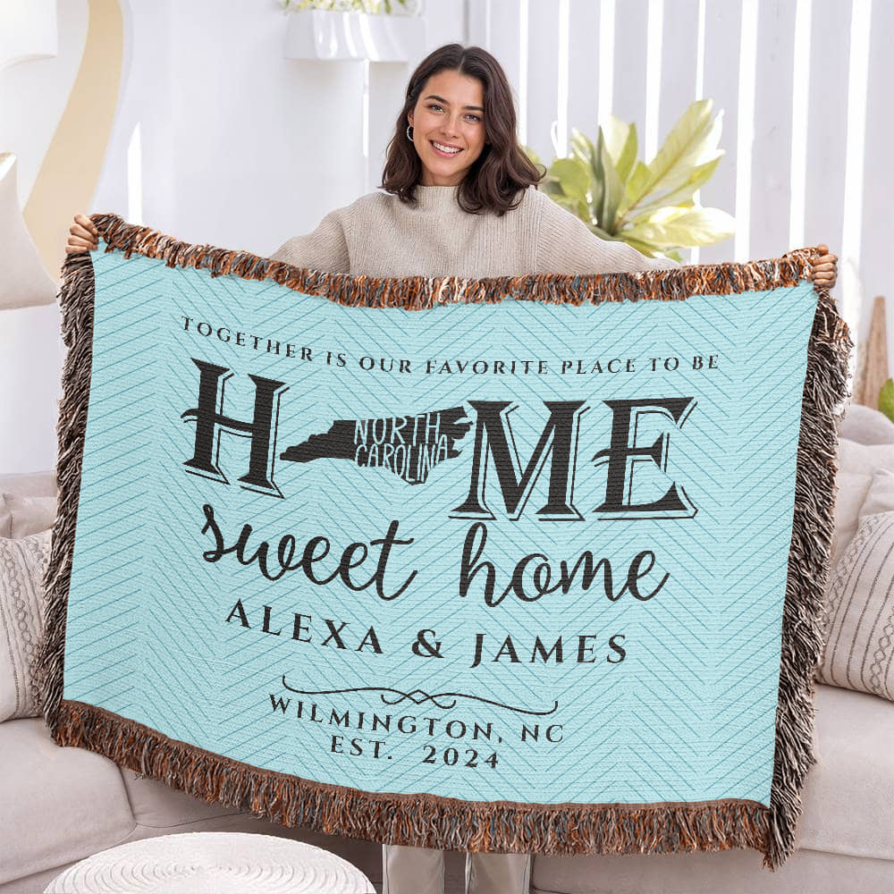 Personalized North Carolina State Woven Blanket – Custom Home Gift for Couples