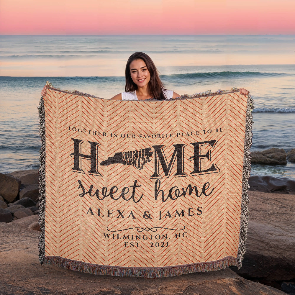 Personalized North Carolina State Woven Blanket – Custom Home Gift for Couples