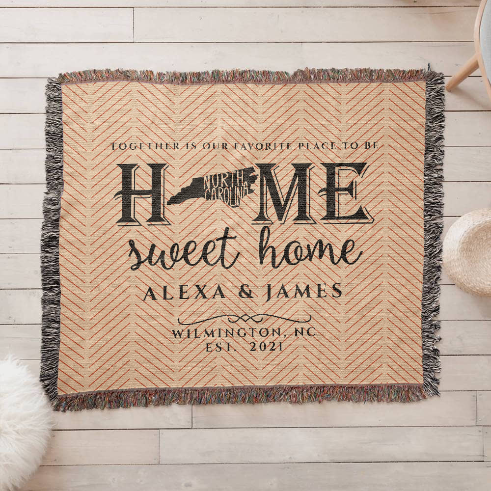 Personalized North Carolina State Woven Blanket – Custom Home Gift for Couples