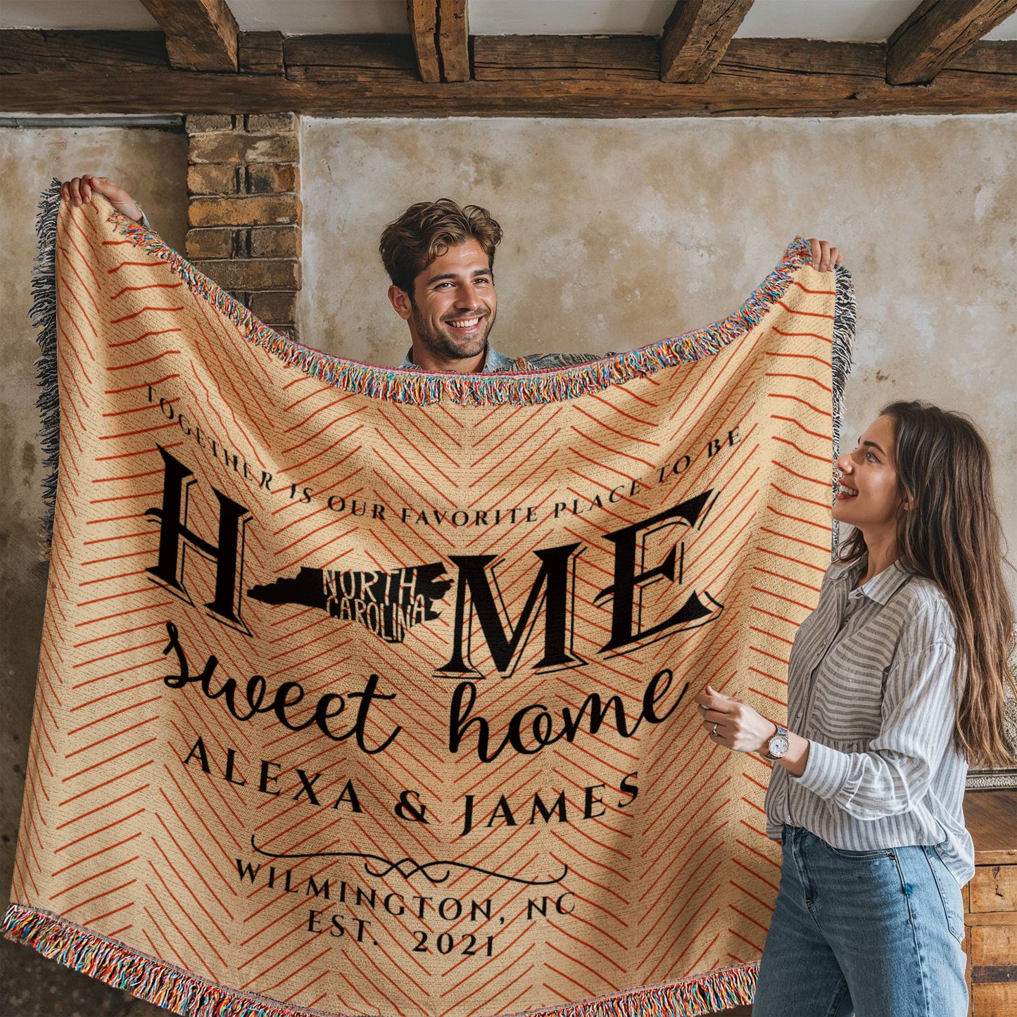 Personalized North Carolina State Woven Blanket – Custom Home Gift for Couples